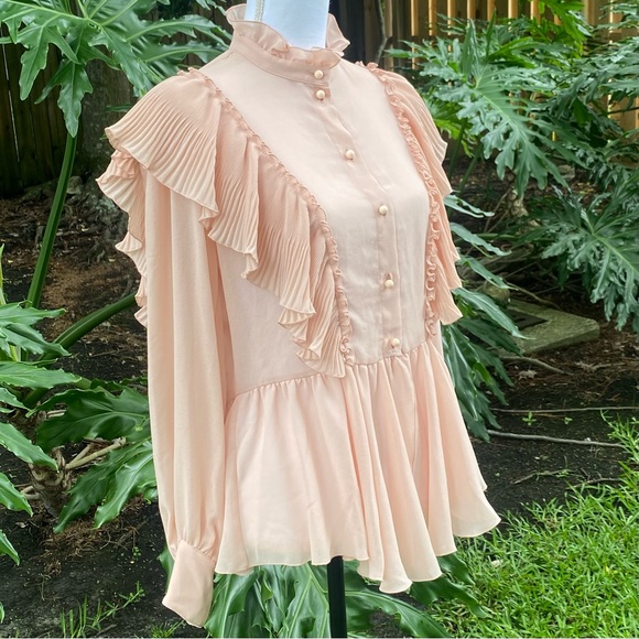 SeeByChloe’ Blush Ruffled Button Front Long Sleeve Blouse Size 38 - Picture 1 of 16